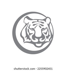 Tiger head silhouette in circle. Modern logo design, sign, emblem, icon on white background.