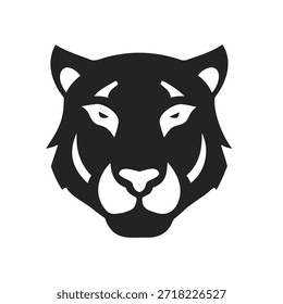Tiger Head Silhouette Front View Isolated Vector Logo Illustration