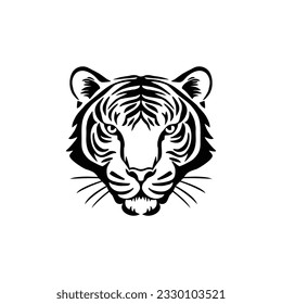 Tiger head silhouette Logo of animal  face clipart vector, predator symbol, wildcat mascot icon. Isolated on white background.