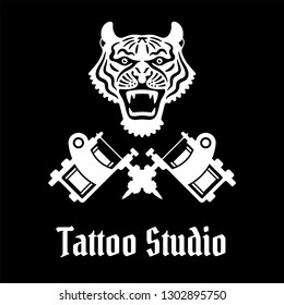Tiger Head Silhouette Tattoo, Vector