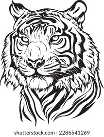 Tiger head silhouette, vector. Angry Tiger Face Black tattoo. Vector illustration of a tiger head.