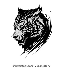 Tiger head Silhouette Vector eps, T-shirt graphics, Tiger head silhouette. monochrome vector