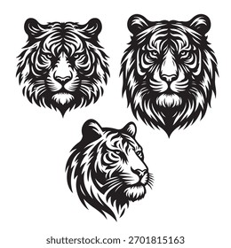 Tiger head silhouette vector icon set