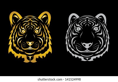 Tiger head silhouette. Vector illustration isolated on black background.