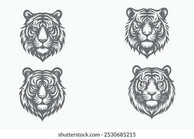 Silueta de cabeza de tigre, Vector, Ilustración vectorial y fondo blanco