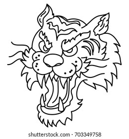 Tiger head silhouette vector isolate on white background.Cartoon tiger for coloring book or painting on shirt.