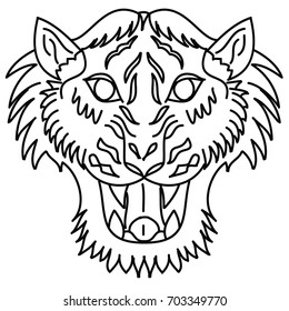 Tiger head silhouette vector isolate on white background.Cartoon tiger for coloring book or painting on shirt.
