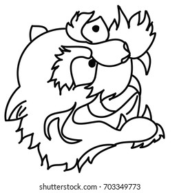 Tiger head silhouette vector isolate on white background.Cartoon tiger for coloring book or painting on shirt.