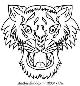 Tiger head silhouette vector isolate on white background.Cartoon tiger for coloring book or painting on shirt.