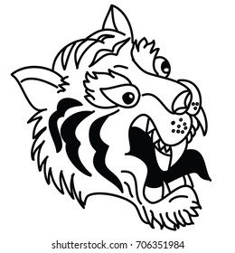 Tiger head silhouette vector isolate on white background.Cartoon tiger for coloring book or painting on shirt.