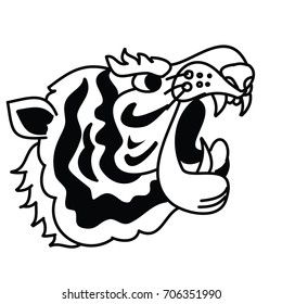 Tiger head silhouette vector isolate on white background.Cartoon tiger for coloring book or painting on shirt.