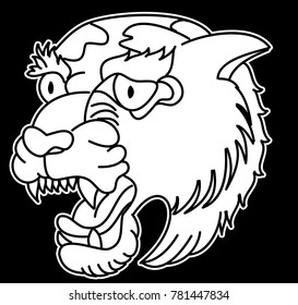 Tiger head silhouette vector isolate on white background.Line art and doodle tiger head