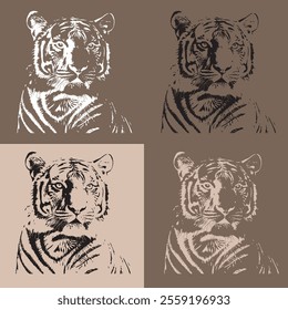 Tiger Head Silhouette Vector Set - Earthy Color Variations