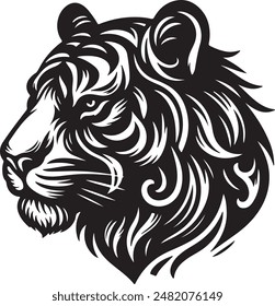A tiger head silhouette vector style."A tiger head silhouette in vector style captures the essence of the majestic big cat through bold lines.