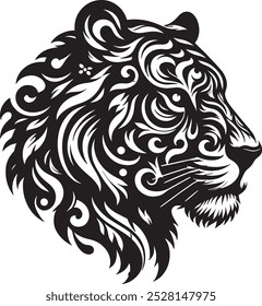 Una silueta de cabeza de tigre con un Vector de fondo blanco