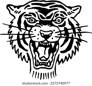 tiger head silhoutte, handdrawn, vector art illustration