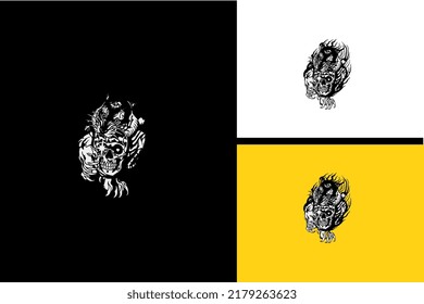 tiger and head skull vector black and white