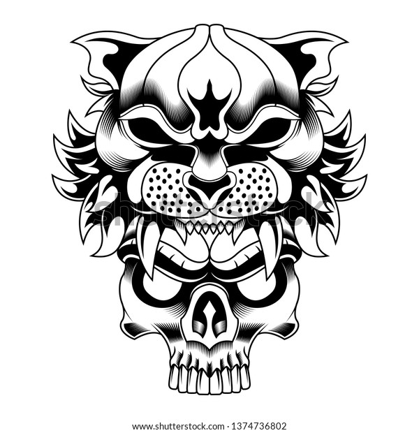 Vektor Stok Tiger Head Skull Vector Illustration Art (Tanpa 