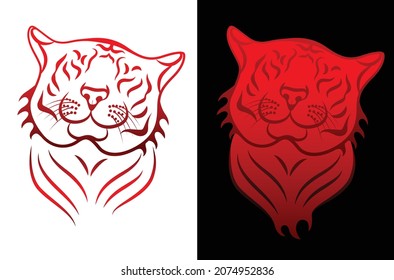 Tiger Head. Smile And Kind. Calligraphy Drawing Logo Tattoo Art