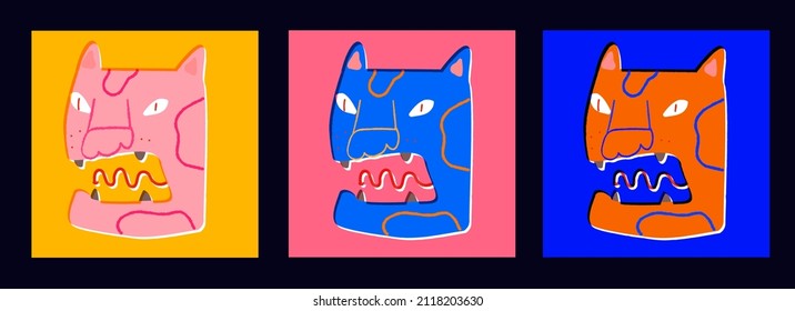 Tiger head in square isolated roaring colorful vector print for poster or t shirt. Summer funny tiger illustration. Cat iilustration colorful. 