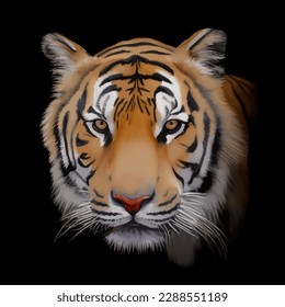 tiger head with style hand drawn digital painting illustration