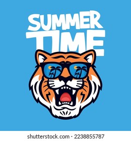 Tiger Head Summer Time With Sunglasses