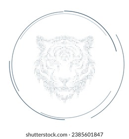 The tiger head symbol filled with dark blue dots. Pointillism style. Vector illustration on white background