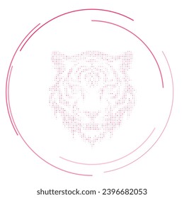 The tiger head symbol filled with pink dots. Pointillism style. Vector illustration on white background