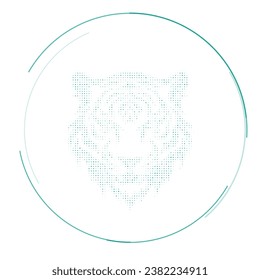 The tiger head symbol filled with teal dots. Pointillism style. Vector illustration on white background