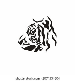 Tiger Head Symbol Logo on White Background. Wild Animal Tribal Tattoo Design. Stencil Flat Vector Illustration