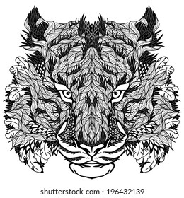 TIGER head tattoo. psychedelic