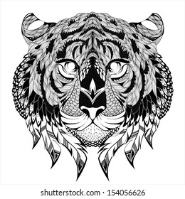 Tiger head Tattoo. Vector illustration.