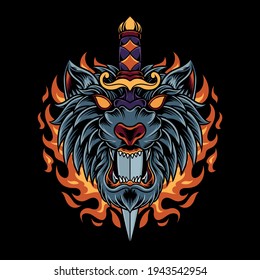 Tiger head tattoo vector illustration