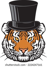 Tiger Head with Top Hat Vector Illustration