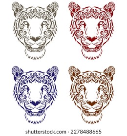 Tiger Head Tribal Tattoo. Patterned Head Of The Tiger Vector Illustration
