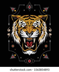 The tiger head vector. angry tiger illustration