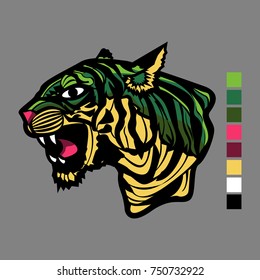 Tiger head in Vector Art on gray background. Pattern for textile and graphic design.