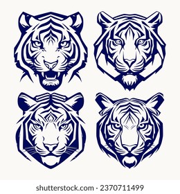 Tiger Head Vector Art Set in White Background