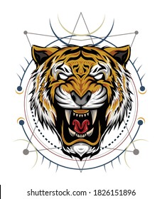 tiger head vector in celtic frame illustration.
