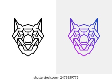 Tiger head vector design with line art theme on white and gray background