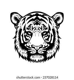 tiger head vector graphic illustration black and white