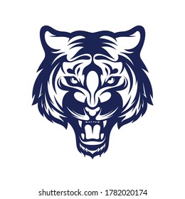 ilustración vectorial de cabeza de tigre con diseño de color blanco y negro