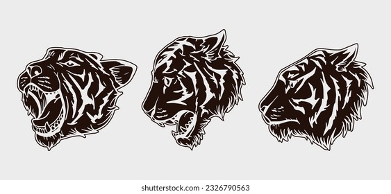 tiger head vector illustration illustration with black block shading consisting of three images