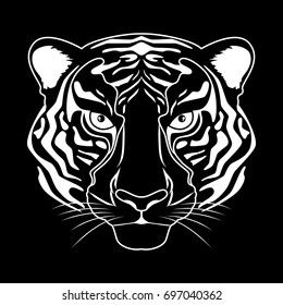 Tiger head vector illustration in black and white