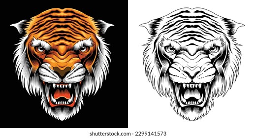 Tiger head vector illustration in detailed style