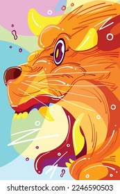 Ilustración vectorial de cabeza de tigre con formas geométricas con líneas abstractas coloridas. Perfecto para carteles, carteles, etc.