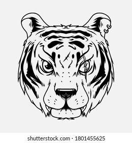 Tiger Head Vector Illustration Inking