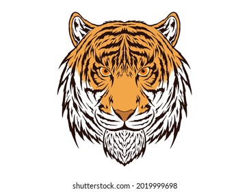 Tiger head vector illustration. Isolated on white background. For print, poster, sticker, logo, tattoo, emblem, and others.