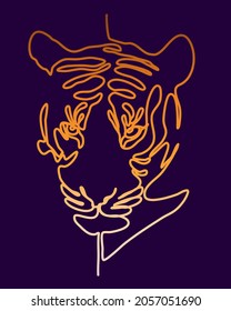 Tiger head. vector illustration in a linear style. Tiger drawn with one line. Simple linear poster, t-shirt print, postcard. Symbol of 2022