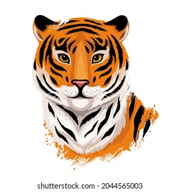 Tiger-Kopf-Vektorgrafik auf weißem Hintergrund, Tiger-Porträt.